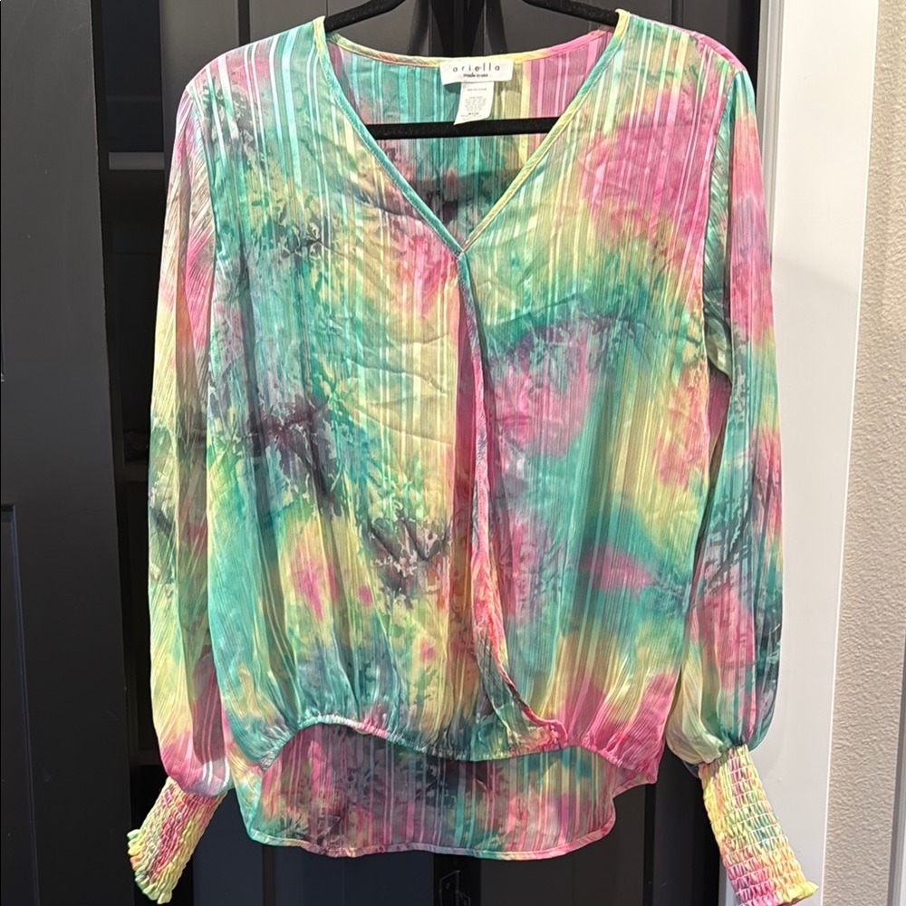 Multicolor Tie-Dye V-Neck Long Sleeve Top